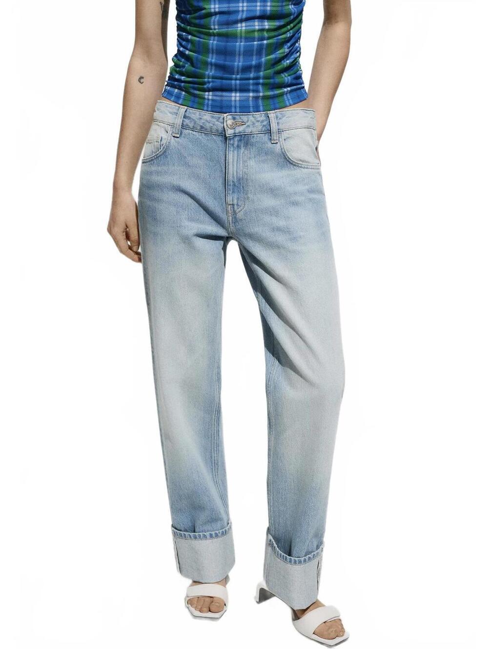 Mango Cuff Turned-Up Straight Jeans Hanne Light Blue Denim Size 4
